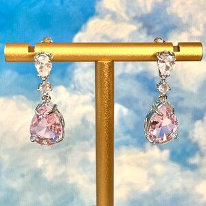 Pink Raindrop Chandelier Earrings - CZ, Crystals